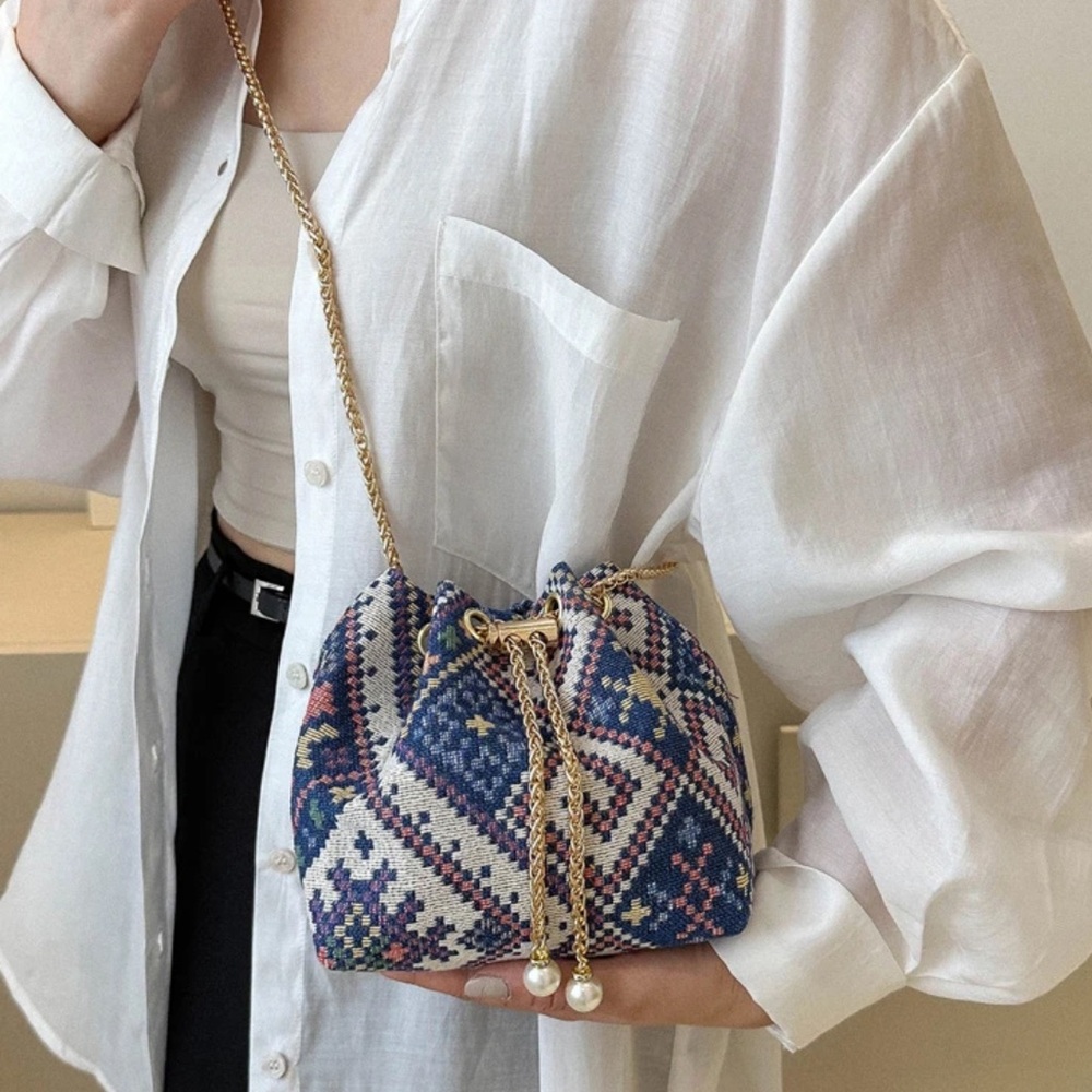 Zara Blue and Cream Crossbody Bag with Modern Silhouette